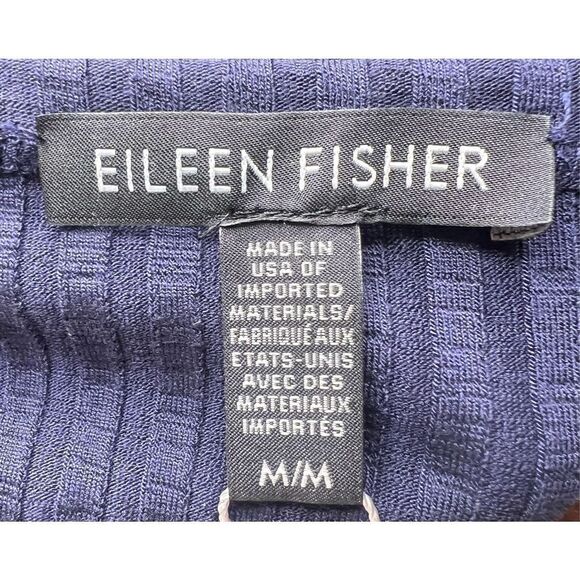 Eileen Fisher V-Neck Elbow-Sleeve Ribbed Midi Dress in Blue NWT Size Medium - Picture 6 of 10